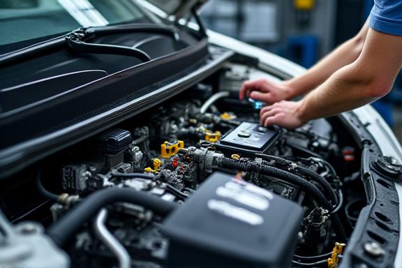 Close-up of a hybrid engine bay during maintenance.